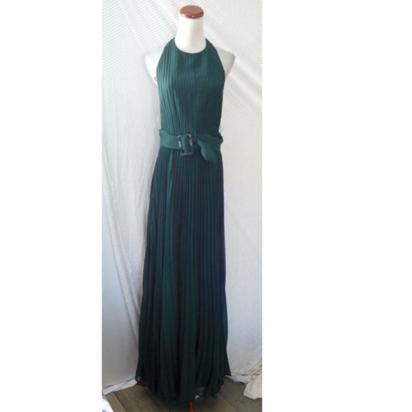 NEW Fame & Partners FOREST GREEN The Felice HALTER Pleated BELT Evening GOWN 10 - Picture 14 of 16